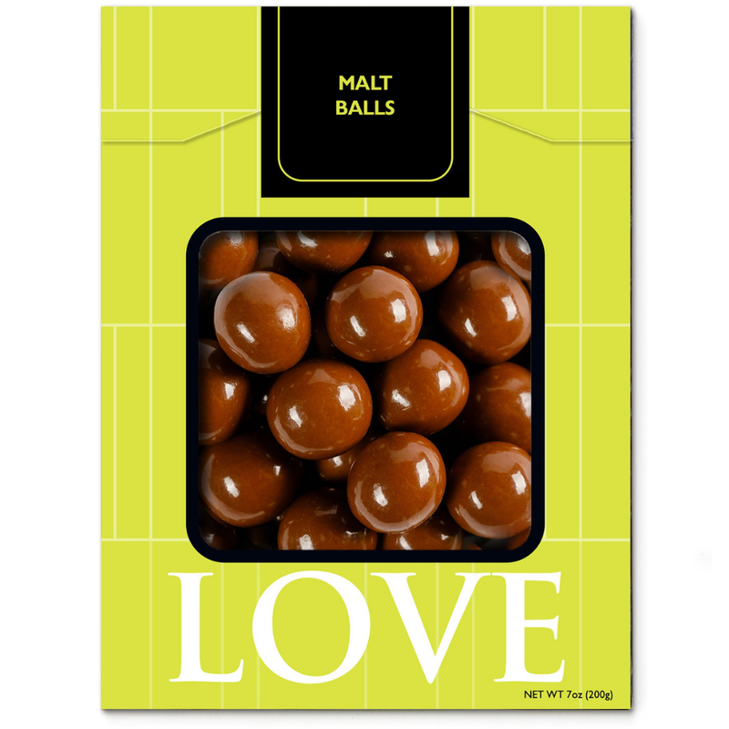 Milk chocolate malt balls in lime green box.