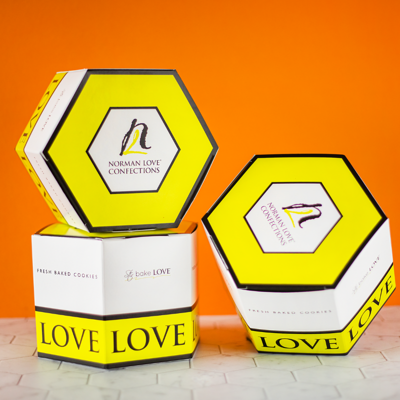 Three yellow hexagon -shaped boxes on orange background.