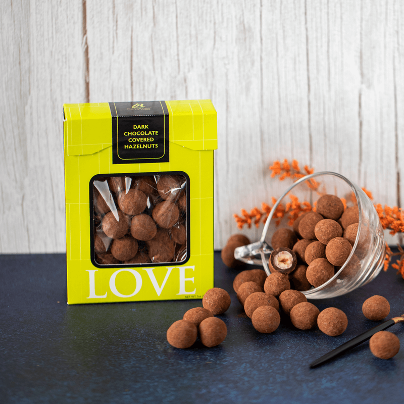 Dark chocolate candied hazelnuts